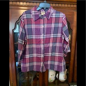 Womans Allison Daley Button Up Blouse Purple/Pink /White Plaid 12P